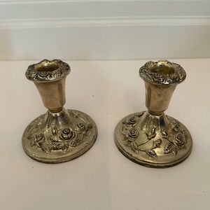 Elegance silver plated candle stick holders set of 2 rose design